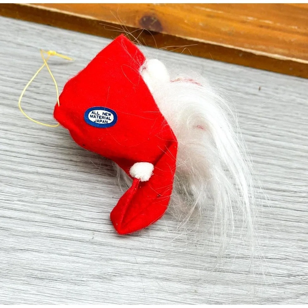 Vintage Kitschy Santa Ornament:‎ Retro Plastic Santa Head with Felt Hat